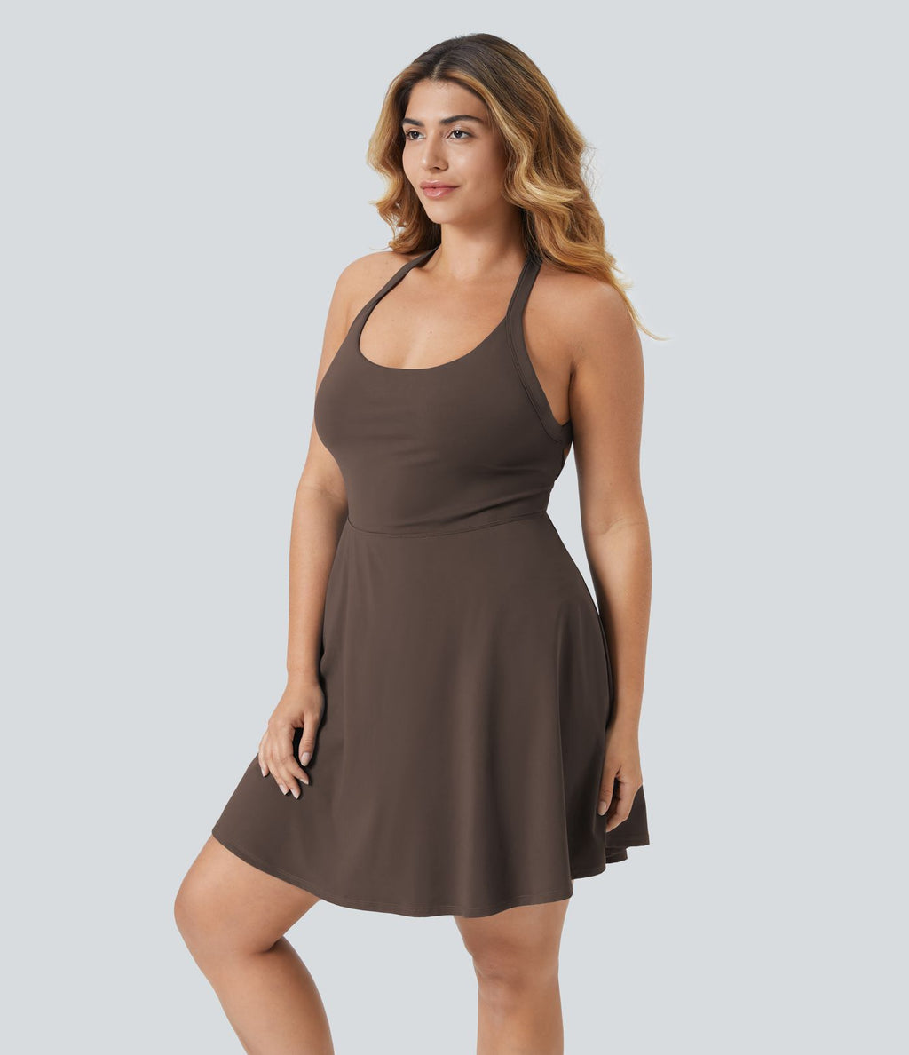 Robe longue de danse évasée à dos ouvert avec torsade grandes tailles et short intégré - Édition Easy Peasy