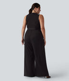 Combinaison grande taille col V sans manches ceinturée à rayures effet frais InstantCool avec poches, accès facile Easy Peasy