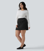 Jupe mini casual grande taille 2-en-1 en velours côtelé taille haute ligne A - Longueur plus longue
