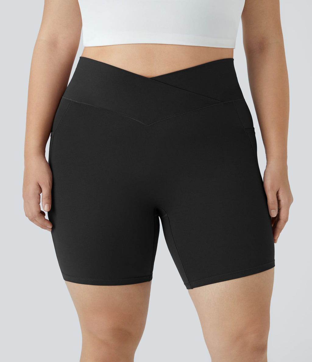 Softlyzero™ Short Biker Taille Haute Crossover Poches Latérales Yoga Grande Taille 17,5cm