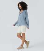 Sweatshirt Casual Waffle à Boutons Devant avec Trou Pouce et Fente