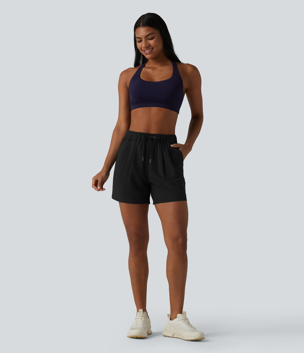 Short de yoga plissé taille haute élastique 12,5 cm avec cordon de serrage et poches