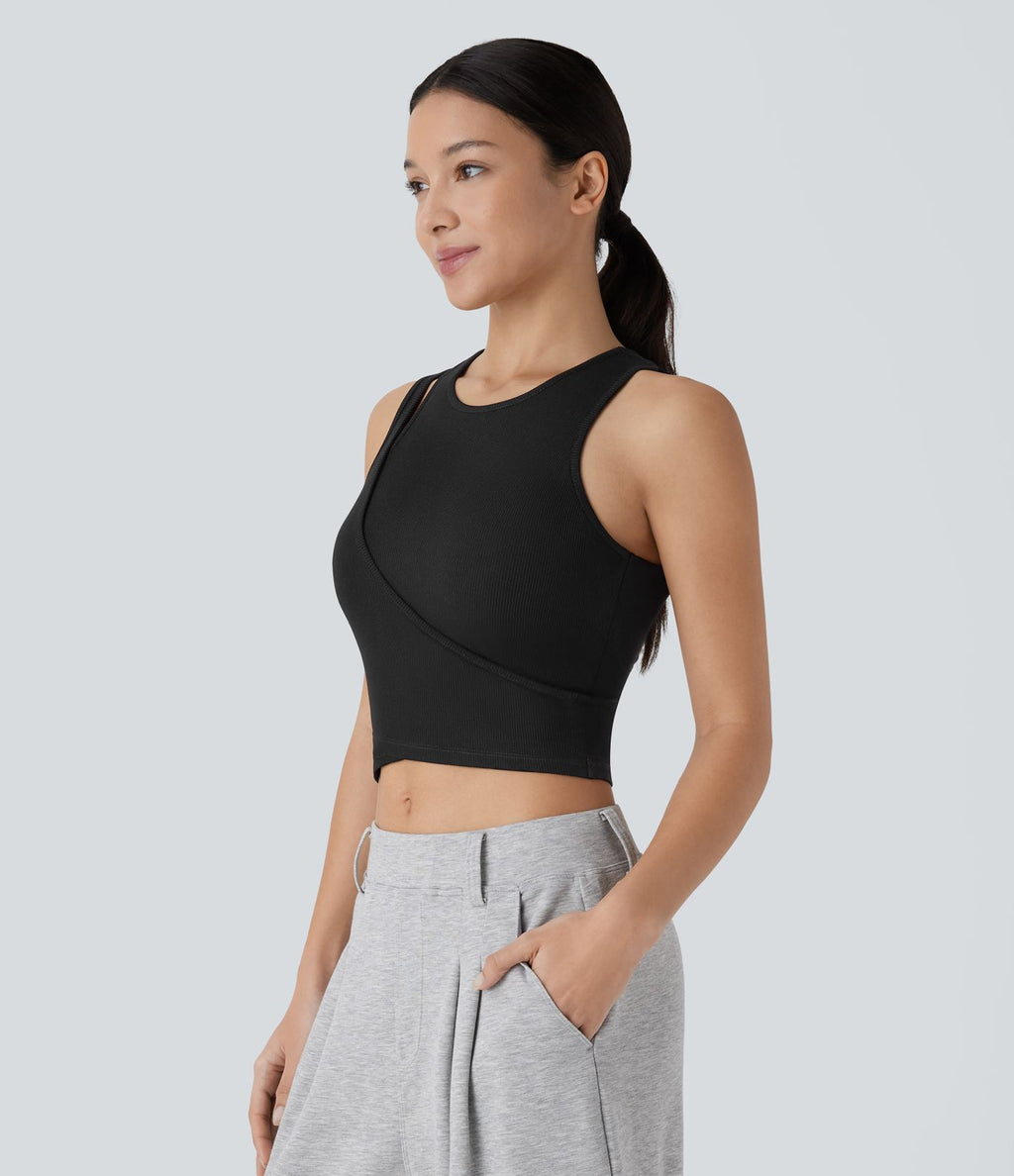 Débardeur de yoga crop top côtelé extensible respectueux de la peau