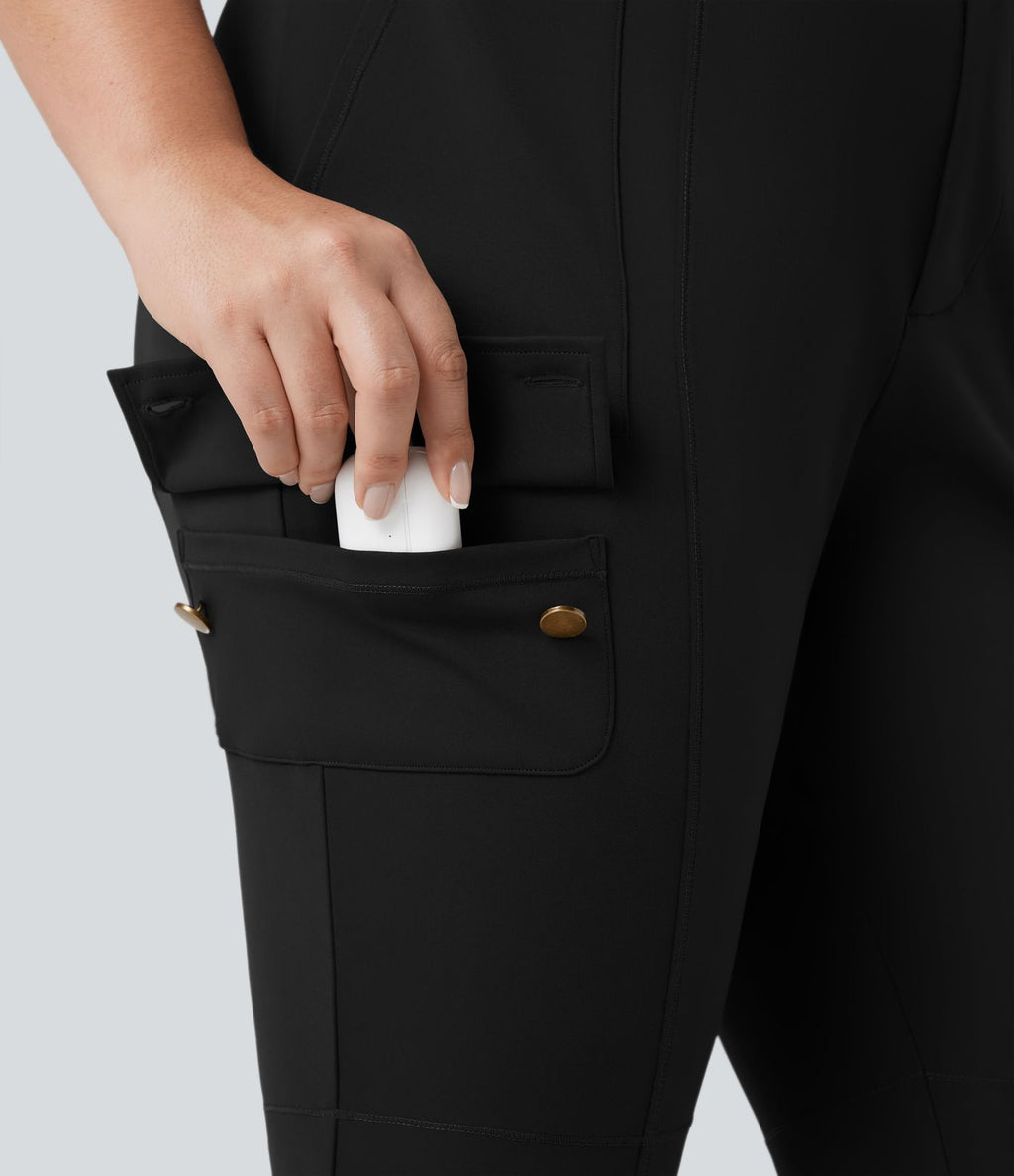 Pantalon cargo grande taille pedal pusher ajusté taille haute DayStretch avec poches