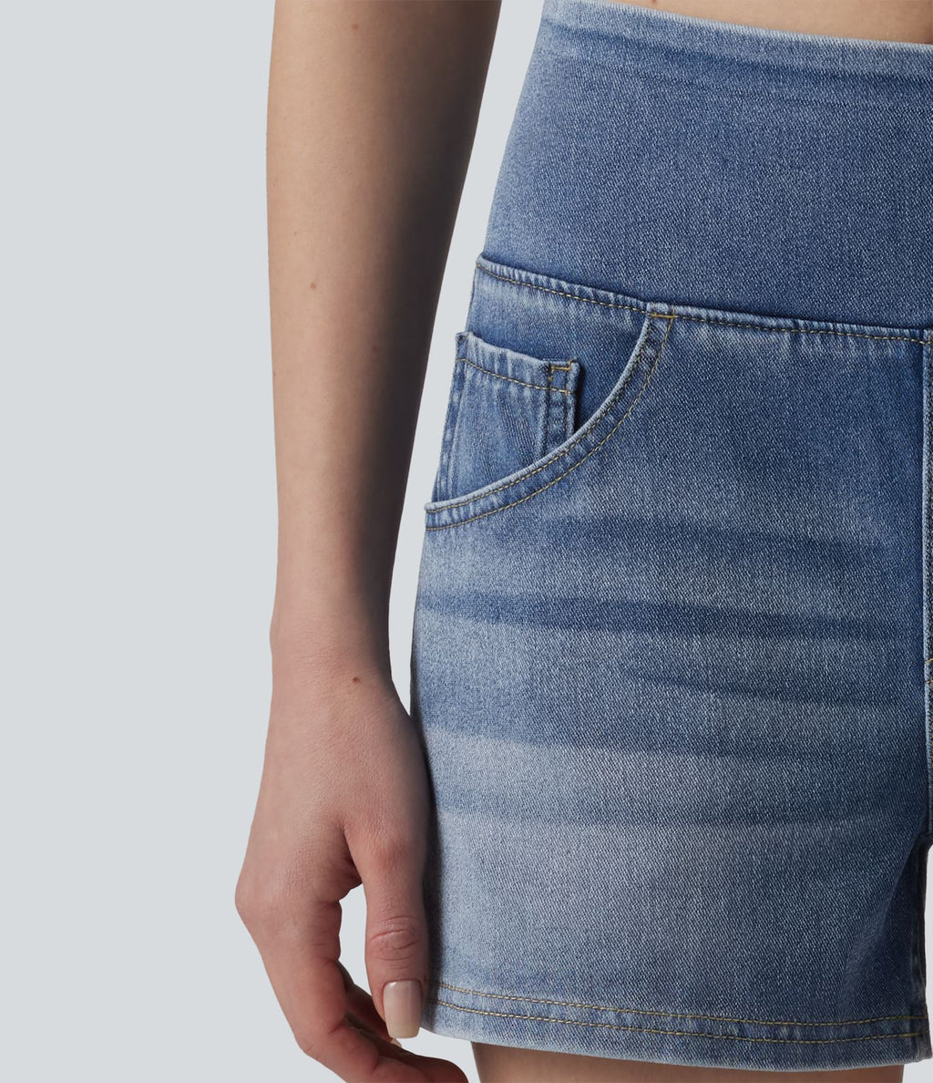 Halara Flex™ Short décontracté en denim lyocell délavé taille mi-haute drapé 9 cm avec poches
