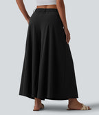 Pantalon culotte décontracté 7/8 à taille mi-haute plissé avec poches