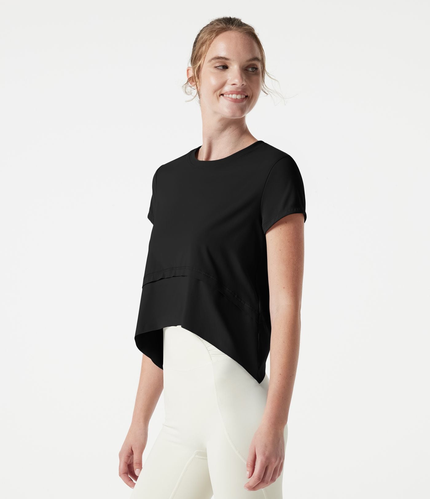 Haut de sport de running Halara UltraSculpt™ Cool, séchage rapide, col rond, manches courtes, ourlet asymétrique haut-bas, coupe ample — UPF50+