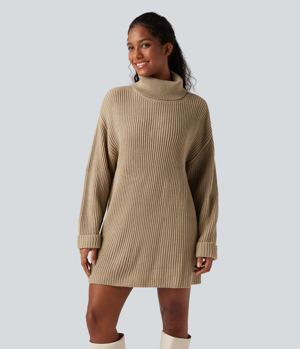Robe pull courte tailleur col montant manches longues