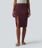 Jupe casual moulante taille haute longueur genou