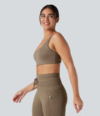 Brassière de sport yoga soutien léger col U à découpes rayé bonnets A-C