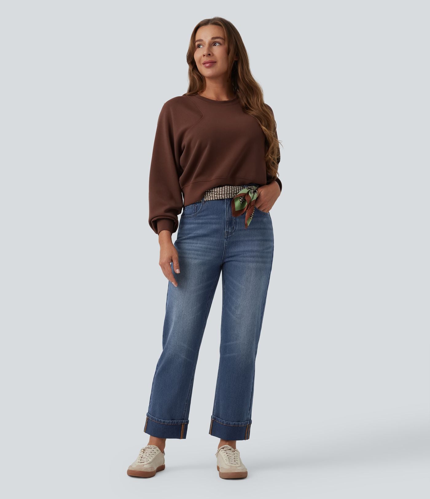 Jean droit 7/8 décontracté Halara Flex™ taille haute avec poches