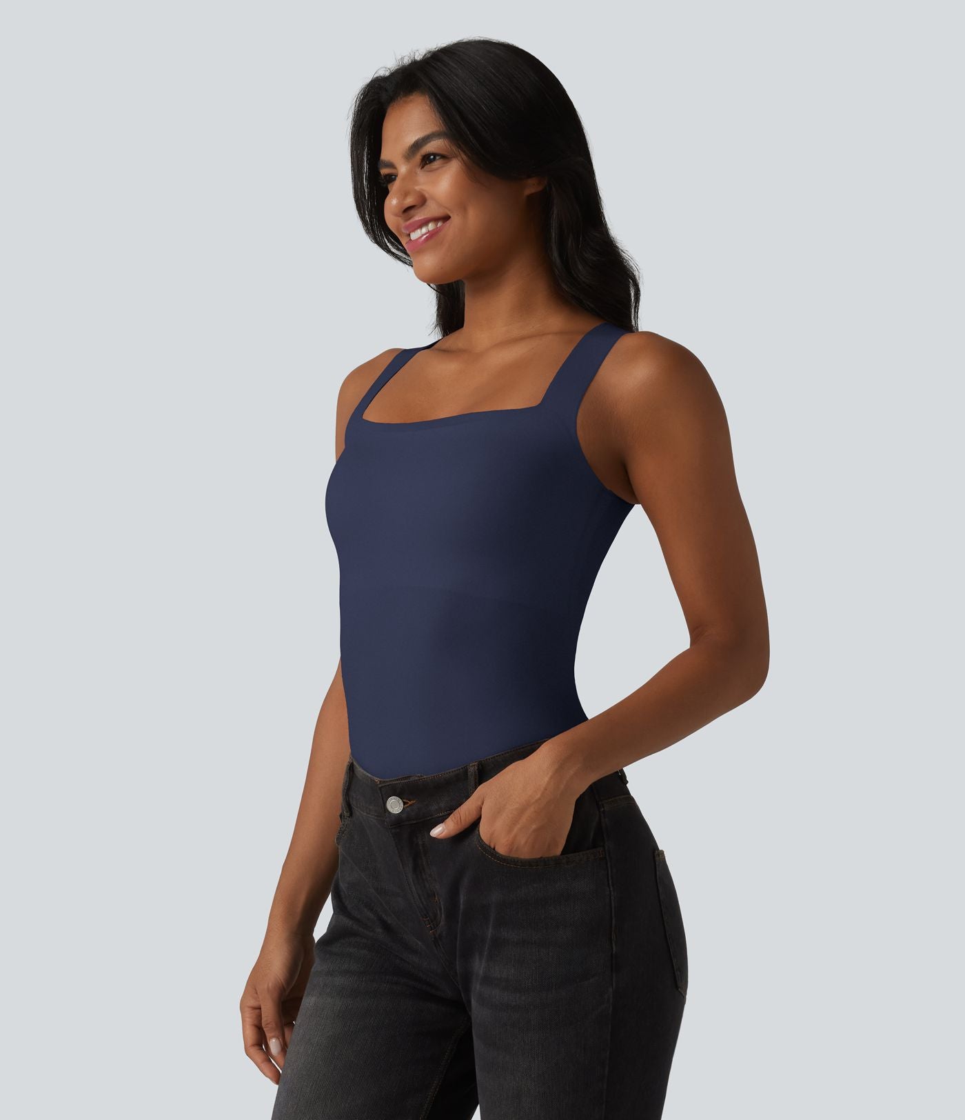 Débardeur décontracté col carré avec soutien-gorge intégré bonnets B-E