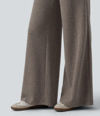 Pantalon casual bootcut gainant taille haute à cordon de serrage en maille côtelée avec poches