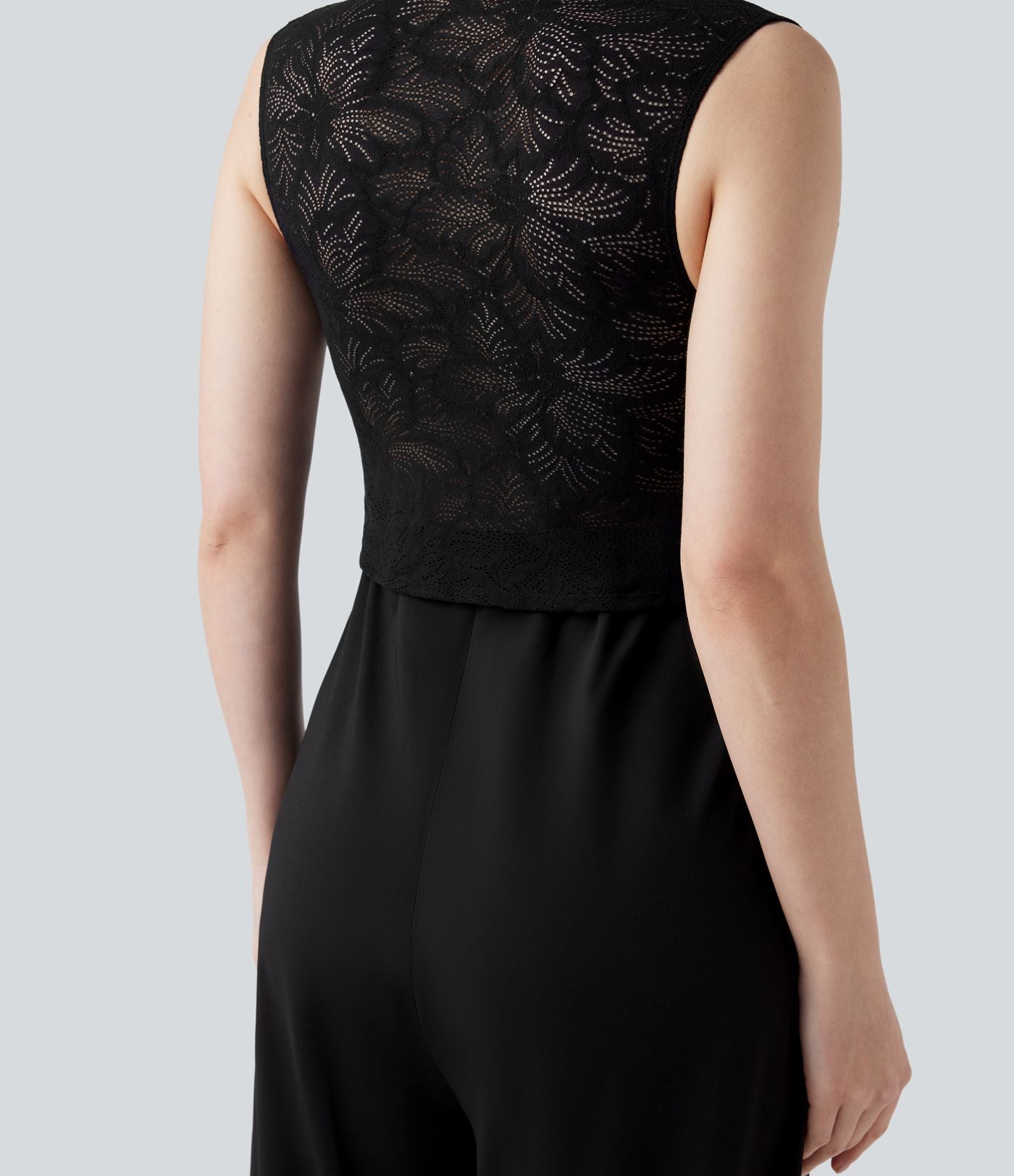 Combinaison-pantalon de mariage et demoiselle d'honneur sans manches encolure carrée avec dentelle contrastée et poches - Easy Peasy
