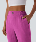 Pantalon capri effet lin taille haute avec poches zippées