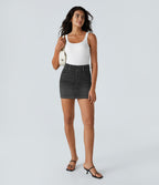 Halara Flex™ Jupe en Jean Lavé Casual Extensible Côtelé Taille Haute Poches Multiples Coupe Moulante