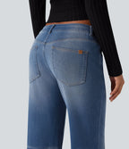 Halara Flex™ Jean évasé décontracté délavé taille basse avec poches