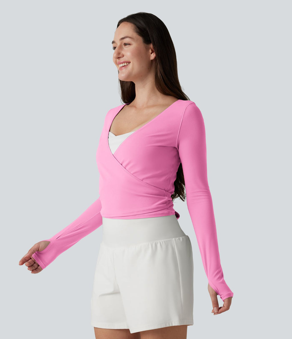Haut casual SoftlyZero™ cache-cœur à manches longues avec passe-pouces, protection solaire UPF 50+