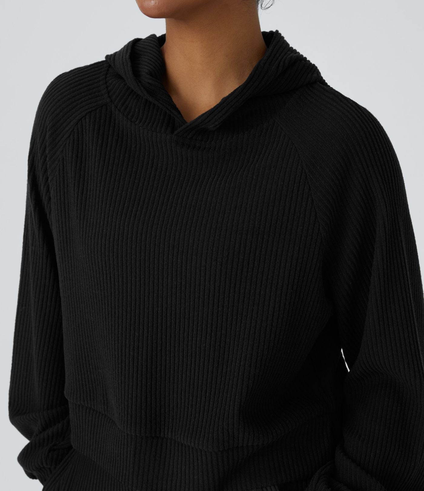 Sweat-shirt décontracté à capuche en maille côtelée avec manches longues et fente