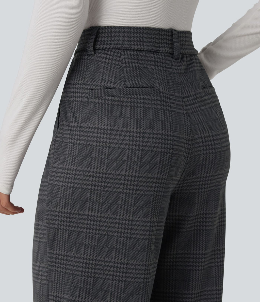Pantalon à carreaux Halara Flex™ pour le bureau, taille haute, coupe droite avec poches