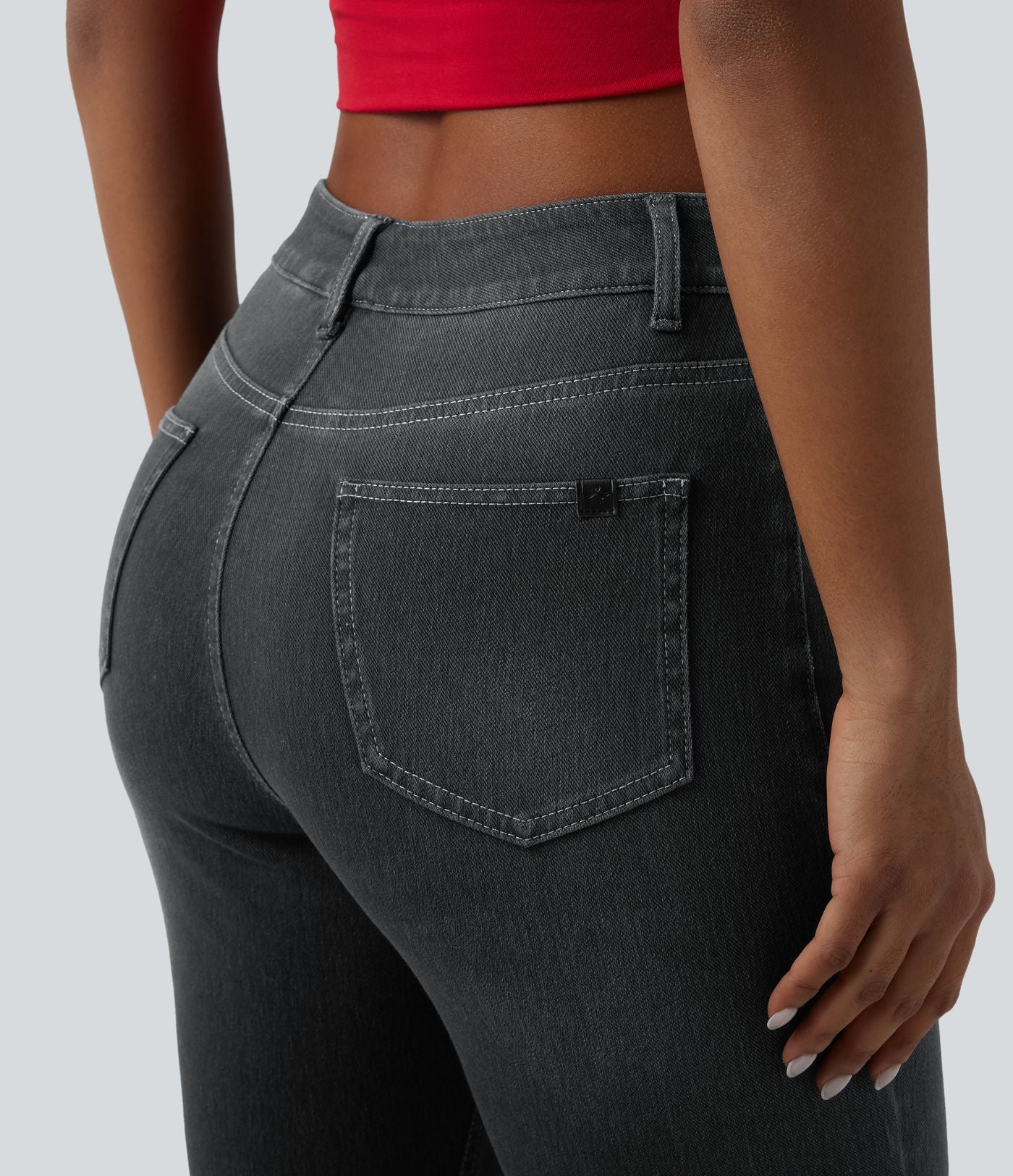 Halara Flex™ Jeans bootcut Casual Taille Haute Multiples Poches Lavés Élastiques et Tricotés Coupe
