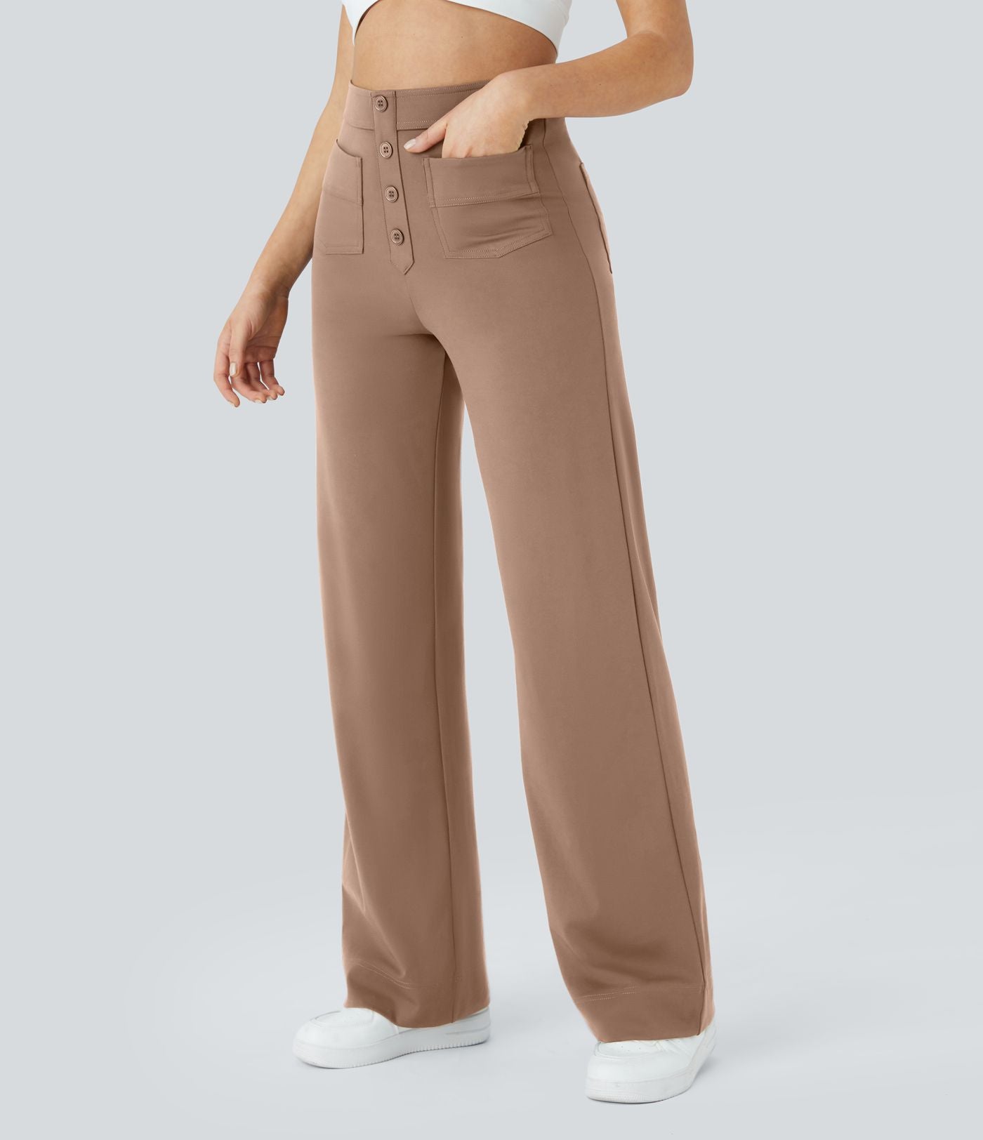 Pantalon taille haute coupe droite DayStretch avec poches