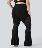 Pantalon de yoga évasé grande taille taille haute croisé dentelle contrastée Softlyzero™ avec poche