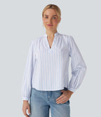 Blouse décontractée col V asymétrique imprimé rayé