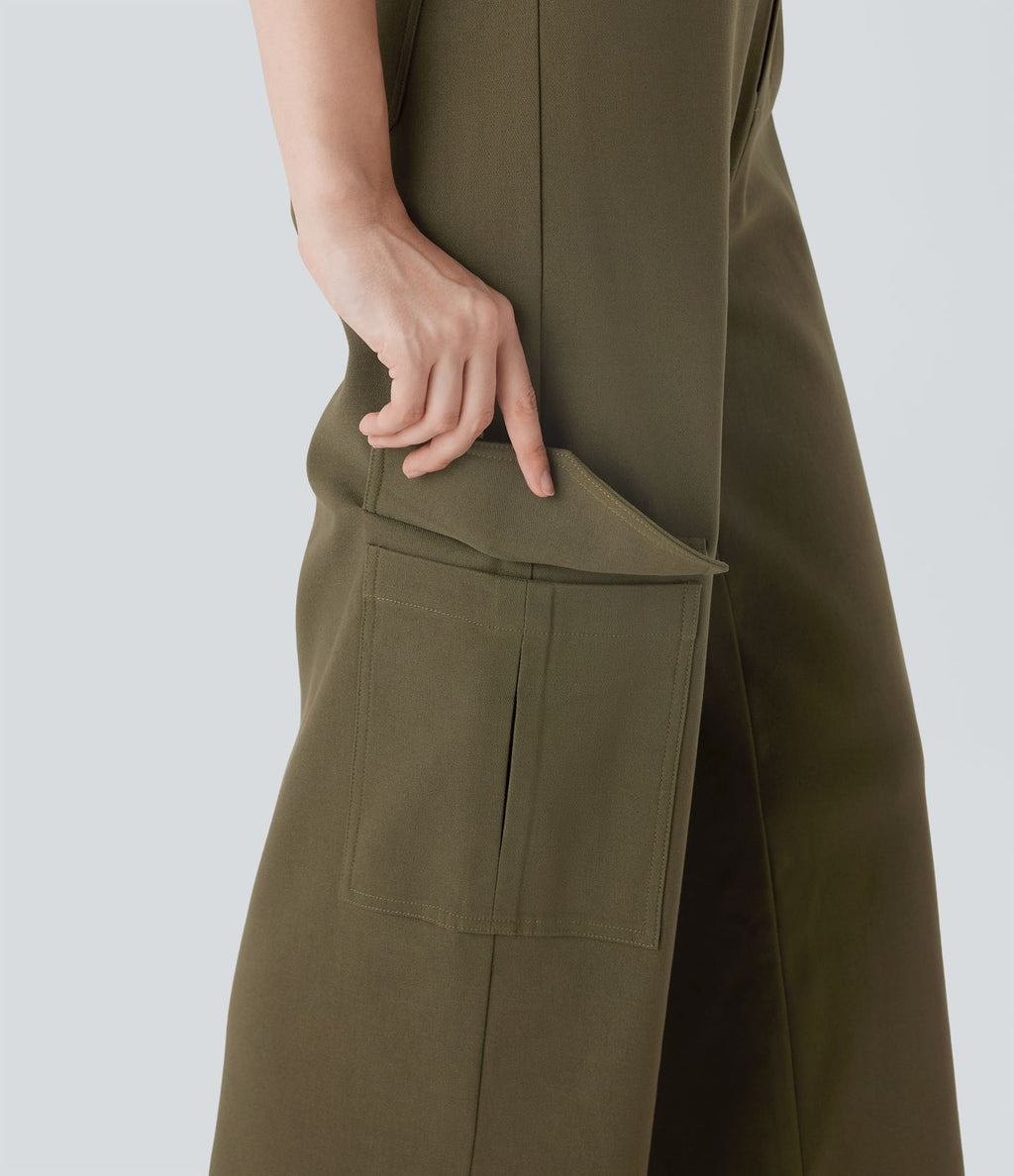 Pantalon cargo de travail taille haute coupe droite avec poches multiples
