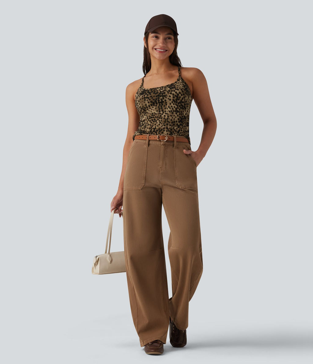 Débardeur casual dos nageur imprimé léopard avec soutien-gorge intégré