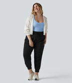 Jogging danse grande taille effet frais InstantCool à taille haute à cordon de serrage froncé et fuselé séchage rapide avec poches, protection solaire UPF40+