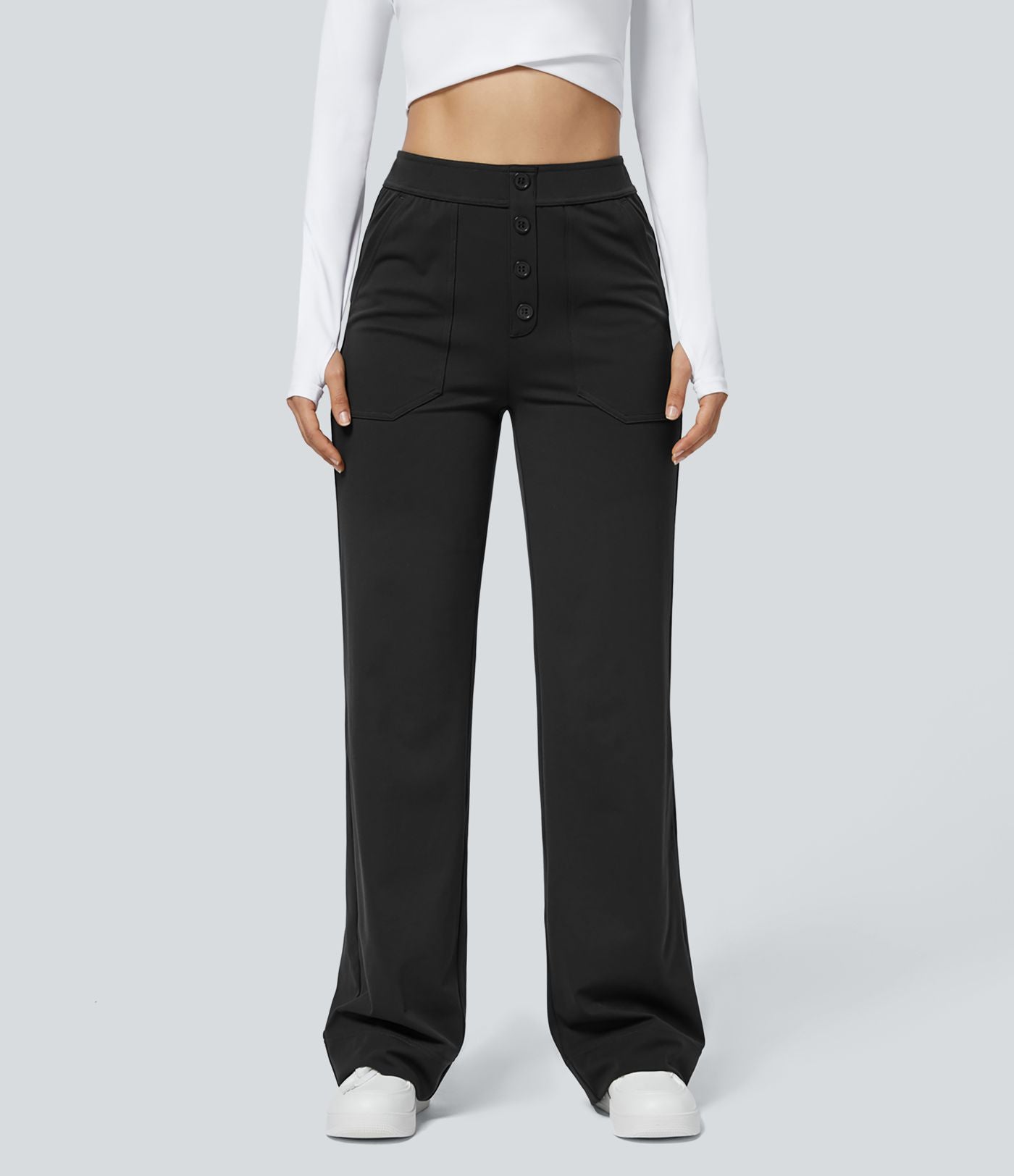 Pantalon coupe droite taille haute DayStretch avec poches