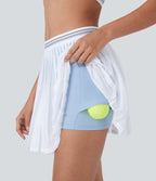 Jupe de tennis mini 2-en-1 à taille haute, color block, poches latérales, découpe plissée à effet frais InstantCool et séchage rapide