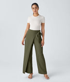 Pantalon Tailleur Large Fluide Taille Haute Fermeture Éclair Invisible