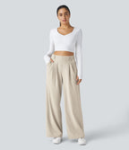 Halara Flex™ Pantalon Tailleur Large Fluide Gaufré Taille Haute Poches Latérales