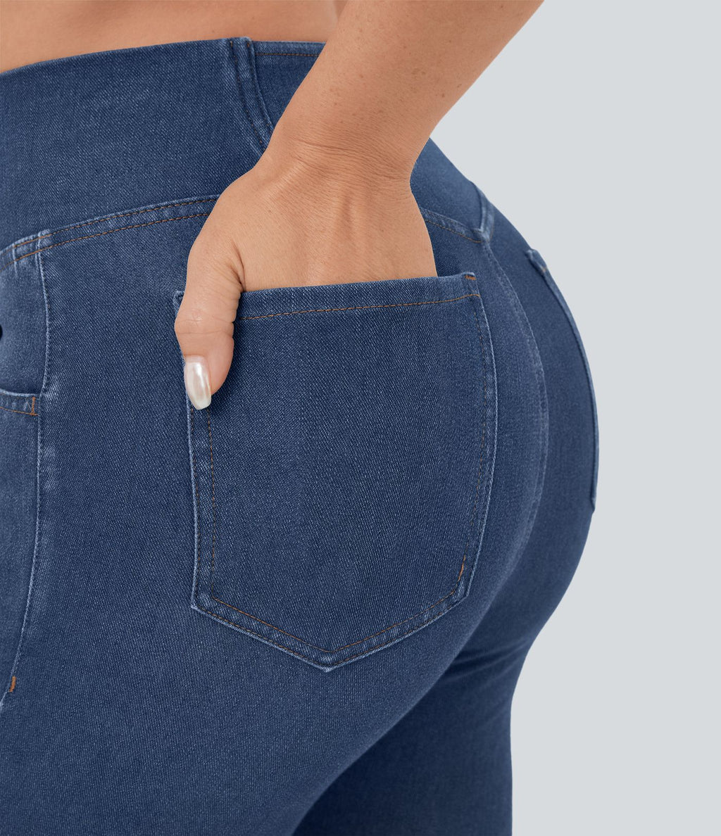 Jean super évasé Halara Flex™ décontracté maille denim extensible délavée effet frais InstantCool taille haute poches croisées