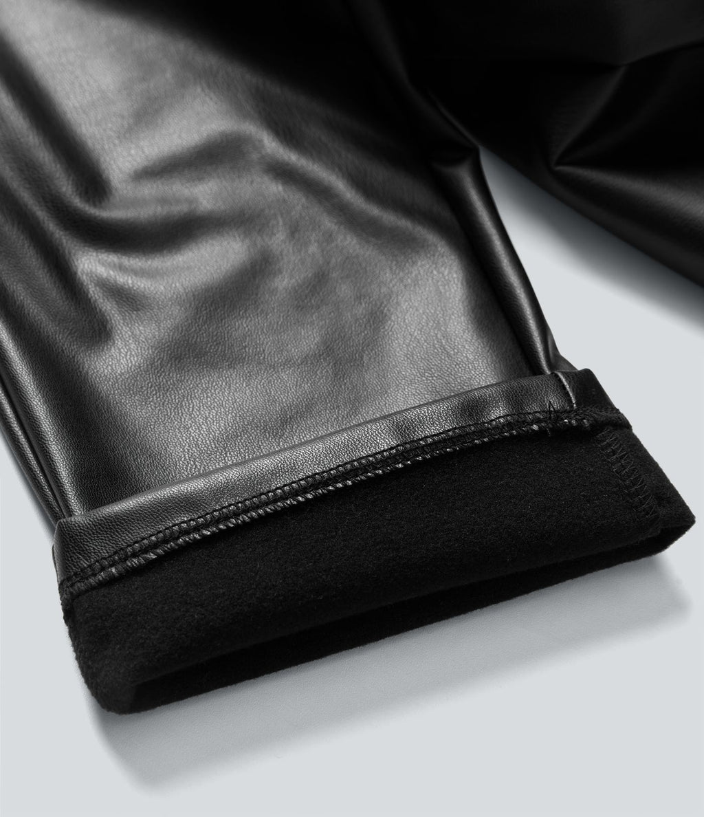 Pantalon similicuir évasé gainant taille haute stretch avec poches