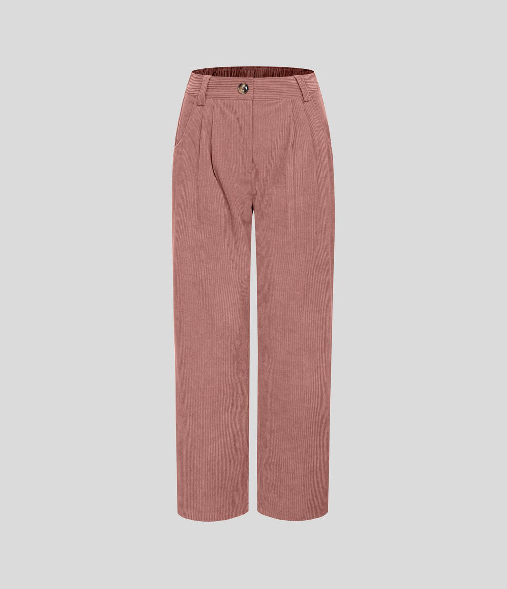 Pantalon en velours côtelé décontracté taille moyenne avec poches latérales
