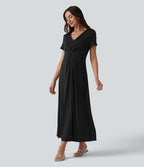 Robe décontractée midi col V manches courtes