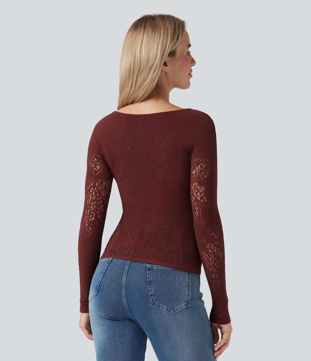 Haut de sport décolleté rond à manches longues avec découpes sans couture OneForm Seamless Flow