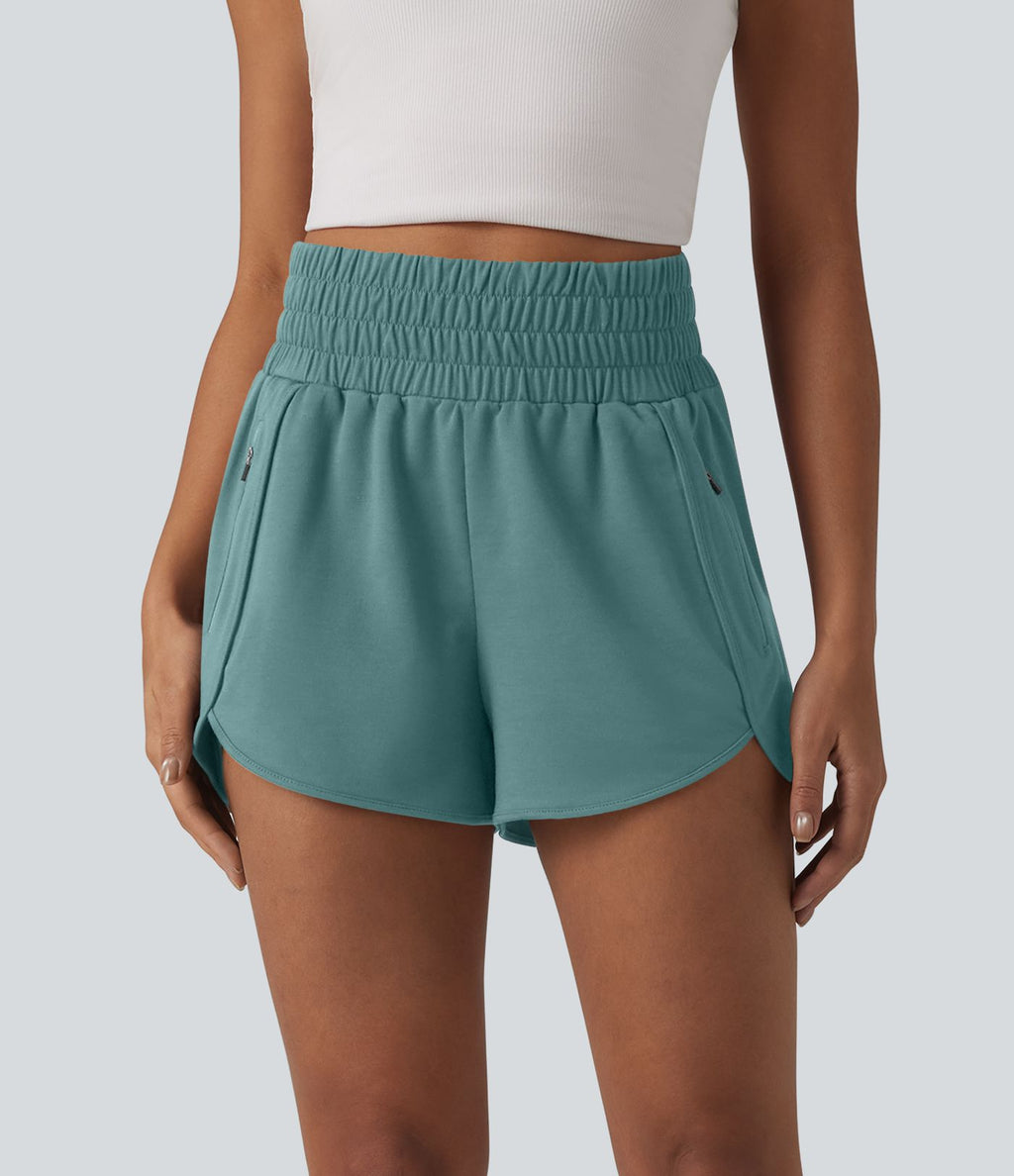 Short sweat décontracté taille haute à ourlet arrondi 7,5 cm avec poches