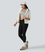 Legging de randonnée 7/8 résistant à l'usure taille haute croisée réfléchissant avec poche