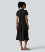 Robe-chemise midi défroissage facile avec manches courtes