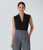 Blouse sans manches col V pour le bureau