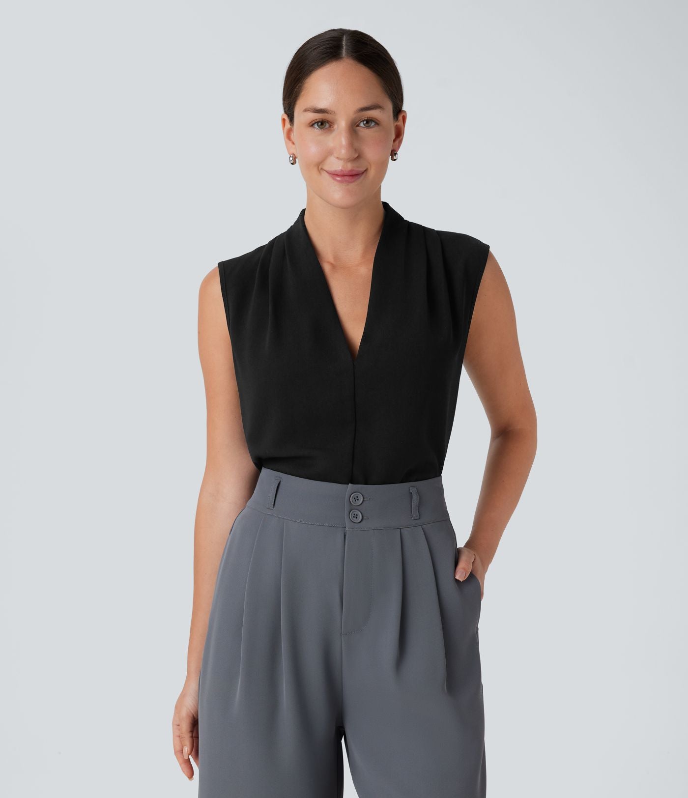 Blouse sans manches col V pour le bureau