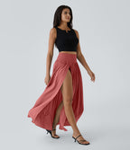 Breezeful™ Jupe Taille Haute Casual Maxi Séchage Rapide Fluide Fente Plissée 2 en 1