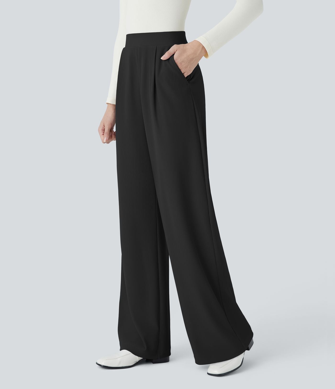 Halara Flex™ Pantalon Tailleur Évasé à Taille Haute Sculptant la Silhouette avec Poches Latérales Micro Waffle