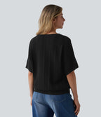 Pull décontracté col V manches courtes