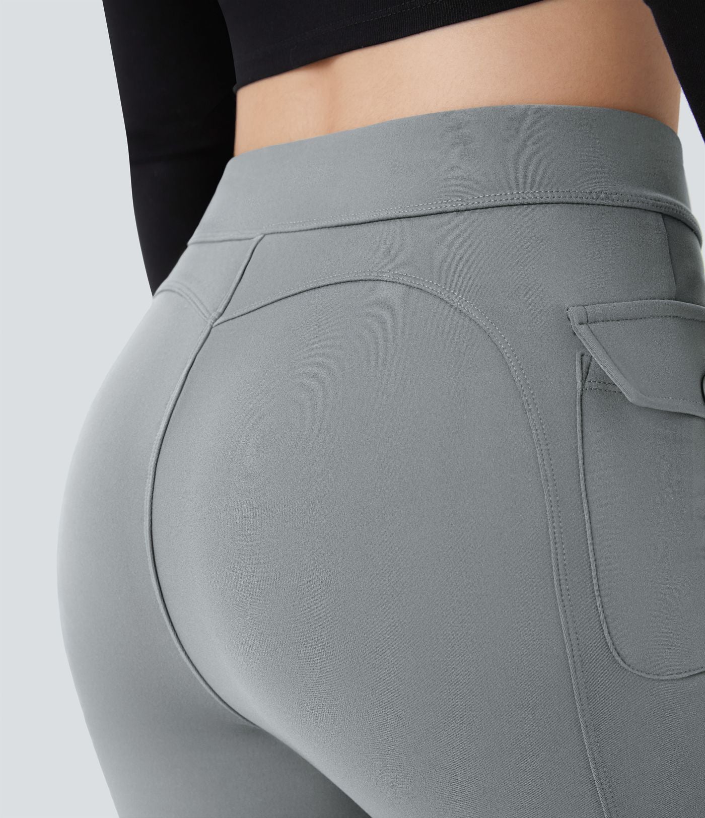 Pantalon cargo décontracté évasé taille haute avec poches à rabat latérales