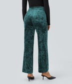 Pantalon Casual en Velours Taille Haute avec Bouton Multipoches Droites